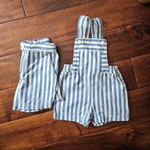 Blue and White Striped Jacadi Kids Overalls And Shorts